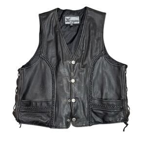 Vance Leathers Mens 50 Leather Biker Vest Black Side Lace Motorcycle Riding